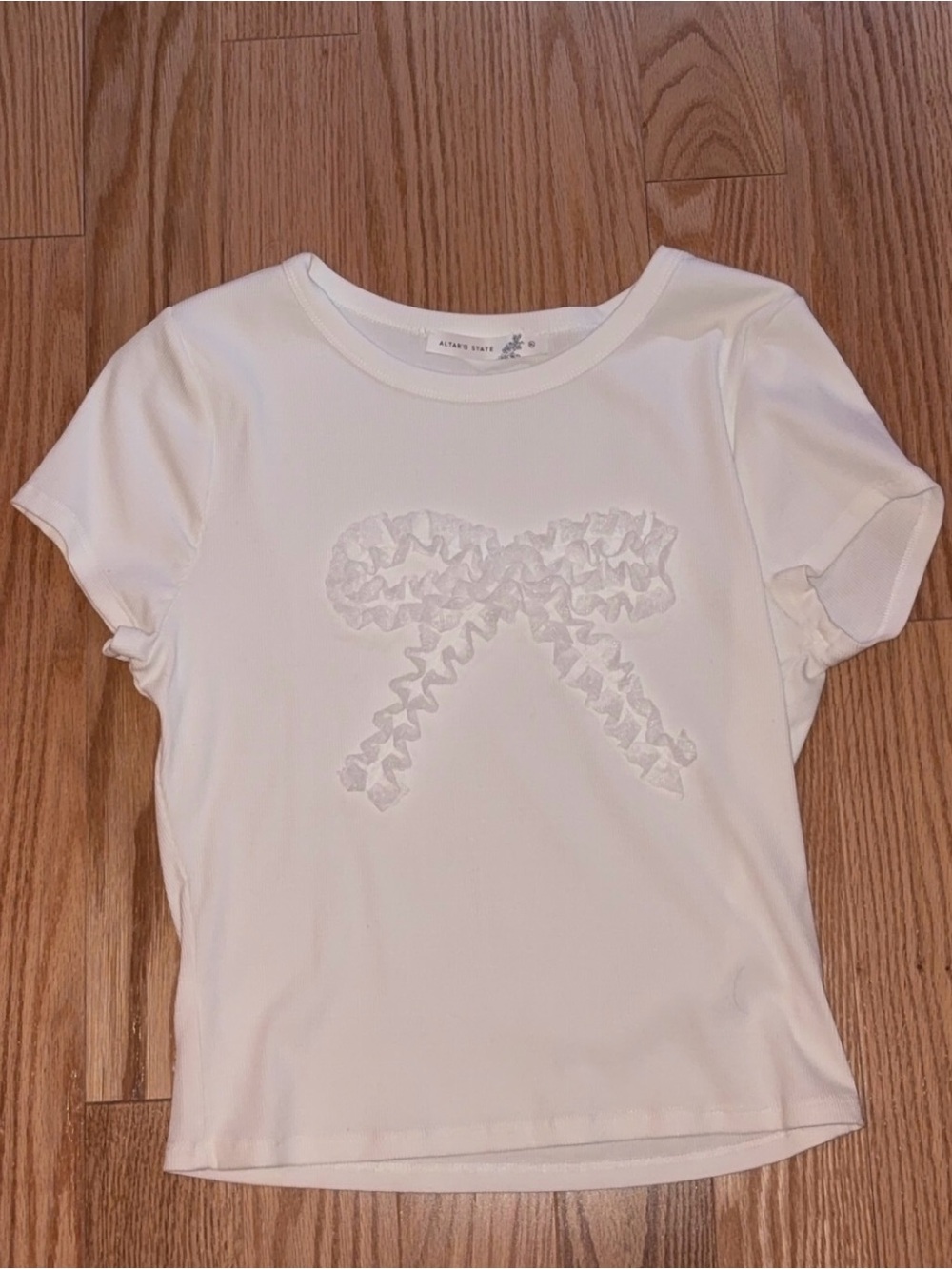 Altar'd State White Short Sleeve Bow Tee